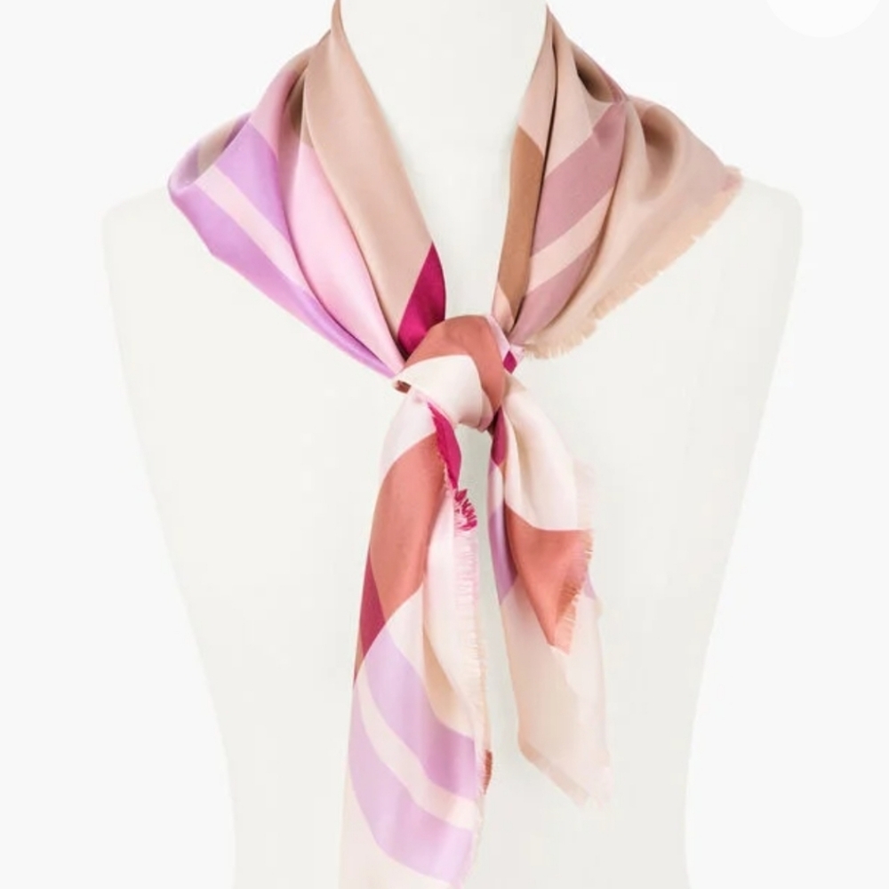 NWT Talbots x Echo Plaid Silk Scarf ■ Pink and Beige Square Summer Plaid